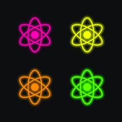 Atom four color glowing neon vector icon