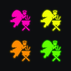 Angel four color glowing neon vector icon