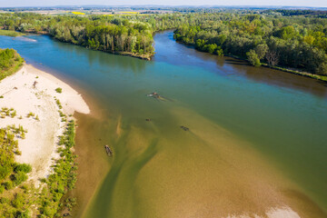 Aerial view of the confluence of Mura and Drava rivers