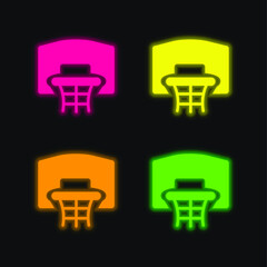 Basketball Frontal Basket four color glowing neon vector icon