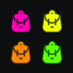 Backpack four color glowing neon vector icon
