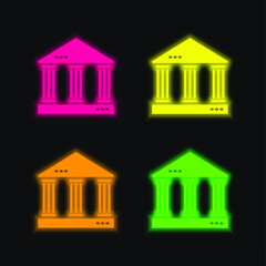 Bank four color glowing neon vector icon