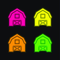 Barn four color glowing neon vector icon
