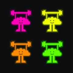 Ayurveda four color glowing neon vector icon
