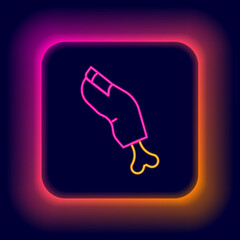 Glowing neon line Scary horrible zombie finger icon isolated on black background. Happy Halloween party. Colorful outline concept. Vector