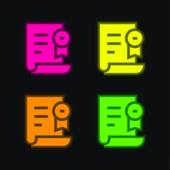 Award four color glowing neon vector icon