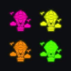 Air Balloon four color glowing neon vector icon