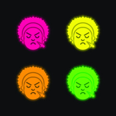 Angry Face four color glowing neon vector icon