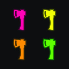 Obraz premium Ax four color glowing neon vector icon