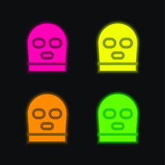 Balaclava four color glowing neon vector icon