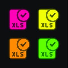 Approve four color glowing neon vector icon