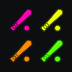 Baseball Bat four color glowing neon vector icon