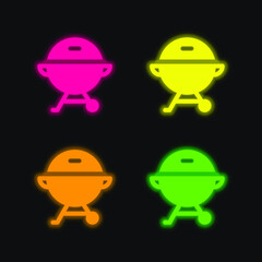 Bbq four color glowing neon vector icon