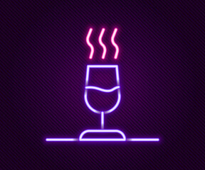 Glowing neon line Wine tasting, degustation icon isolated on black background. Sommelier. Smells of wine. Colorful outline concept. Vector