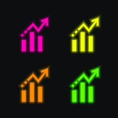 Bars Chart Interface Ascending Symbol four color glowing neon vector icon