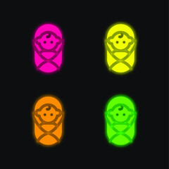 Baby four color glowing neon vector icon