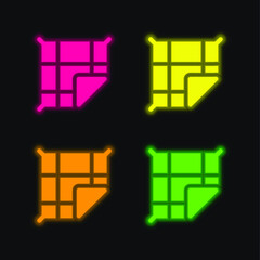 Blanket four color glowing neon vector icon