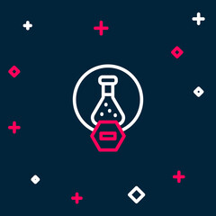 Line Test tube and flask chemical laboratory test icon isolated on blue background. Laboratory glassware sign. Colorful outline concept. Vector