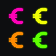 Fototapeta premium Big Euro Symbol four color glowing neon vector icon