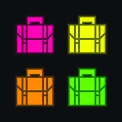Fototapeta na wymiar Briefcase four color glowing neon vector icon
