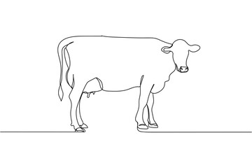 Continuous one line of cow in silhouette on a white background. Linear stylized.Minimalist.