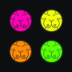 Breast four color glowing neon vector icon