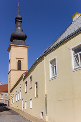 Fototapeta na wymiar Tower of the historic Michala church in Znojmo, Czech Republic
