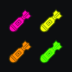 Bomb four color glowing neon vector icon