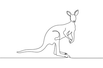 Continuous one line of kangaroo in silhouette on a white background. Linear stylized.Minimalist.