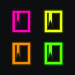 Book With Bookmark four color glowing neon vector icon