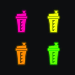 Bottle four color glowing neon vector icon