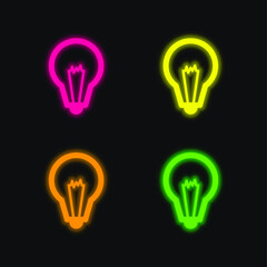 Big Light Bulb four color glowing neon vector icon