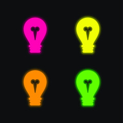 Big Light Bulb four color glowing neon vector icon