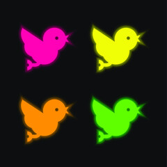 Bird four color glowing neon vector icon