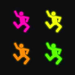 Breakdance four color glowing neon vector icon