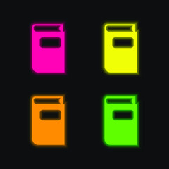 Book Gross Black Shape four color glowing neon vector icon