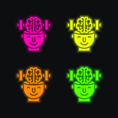 Brain four color glowing neon vector icon