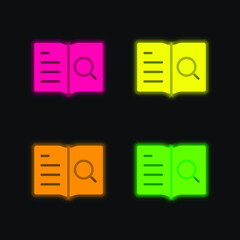 Book four color glowing neon vector icon