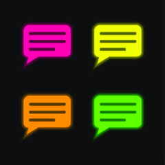 Black Speech Bubble With Lines Inside four color glowing neon vector icon