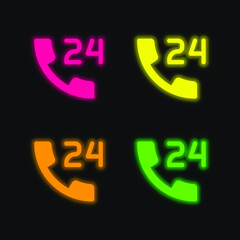 24 Hours four color glowing neon vector icon