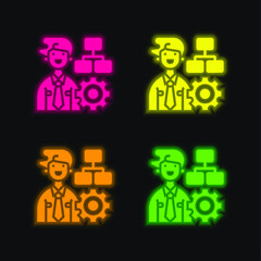 Administration four color glowing neon vector icon