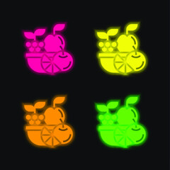 Basket four color glowing neon vector icon