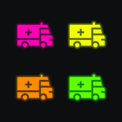 Ambulance four color glowing neon vector icon