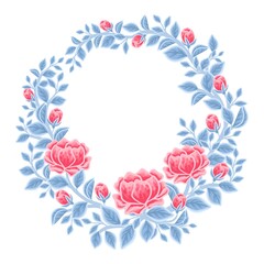 Hand drawn winter peony floral frame and wreath vector illustration arrangement