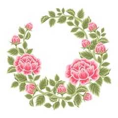 Hand drawn red rose flower frame and wreath vector illustration arrangement