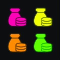 Bag four color glowing neon vector icon