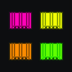 Barcode four color glowing neon vector icon