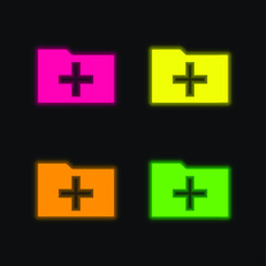 Obraz premium Add Folder Interface Symbol four color glowing neon vector icon