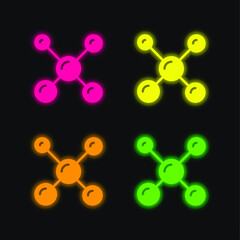 Atoms four color glowing neon vector icon
