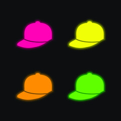 Baseball Cap four color glowing neon vector icon